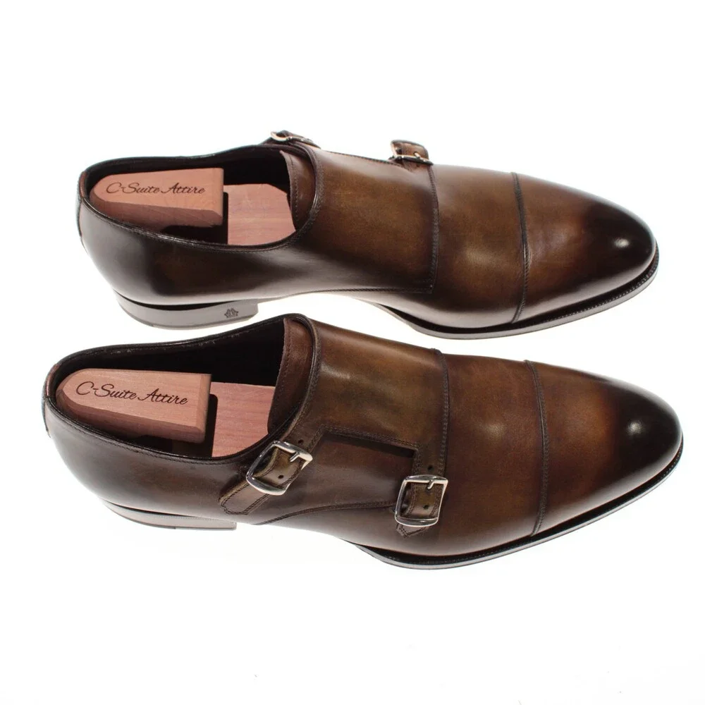 Di Bianco NWD Double Monk Strap Dress Shoes Size 10 US in Brown Leather